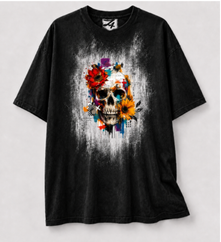 Black Skull & Floral Graphic T-Shirt | Z47 Streetwear