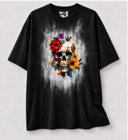 Black Skull & Floral Graphic T-Shirt | Z47 Streetwear