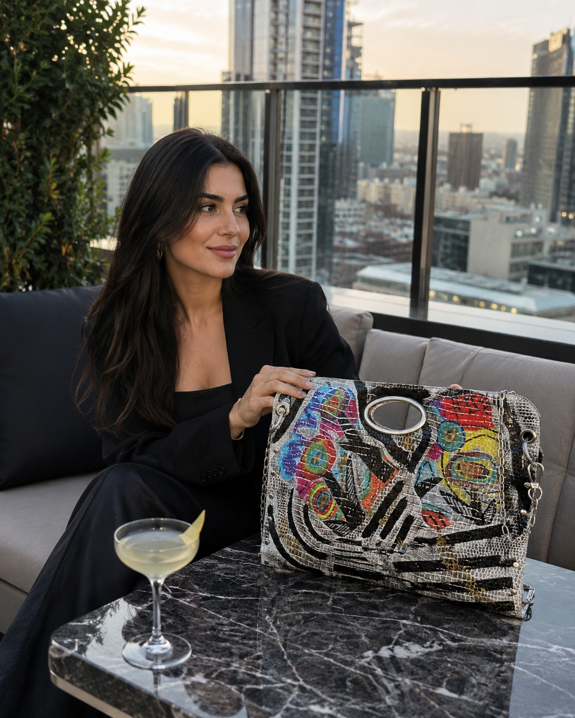 Hand-Painted Two-Sided Leather Handbag