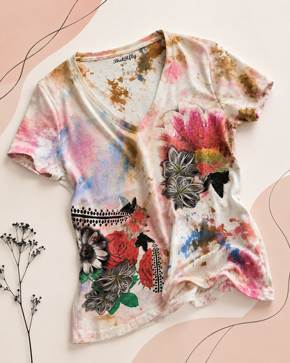Women’s Abstract Floral Graphic V-Neck T-Shirt *