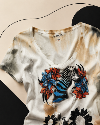 Women’s Zebra Floral Graphic V-Neck T-Shirt *