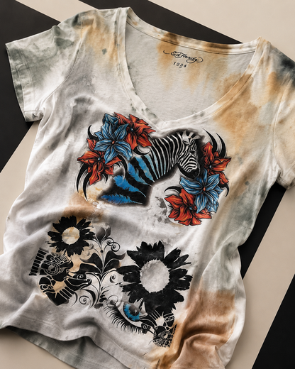 Women’s Zebra Floral Graphic V-Neck T-Shirt *
