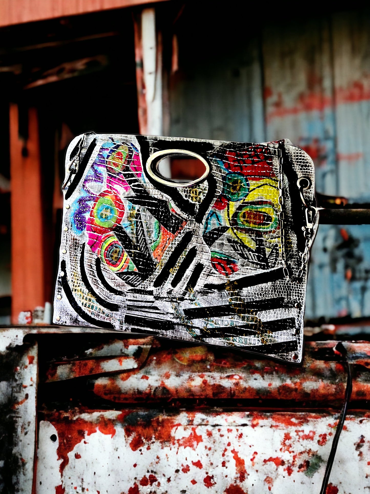 Hand-Painted Two-Sided Leather Handbag