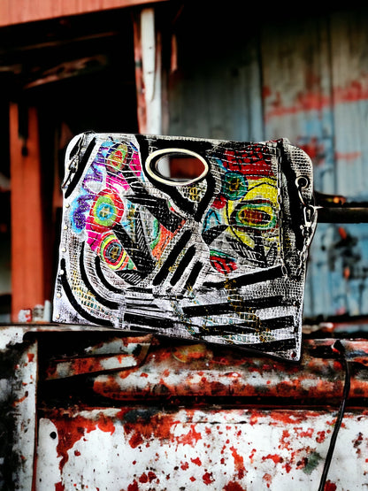 Hand-Painted Two-Sided Leather Handbag