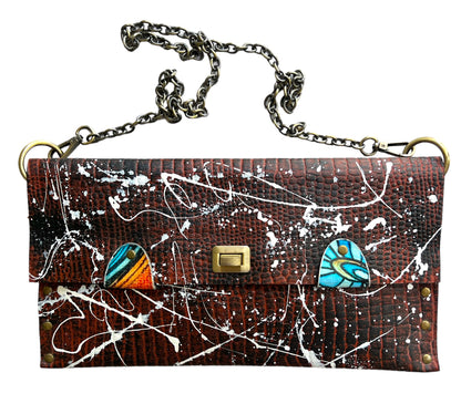 Brown Leather Crossbody Hand Painted Leather Bag