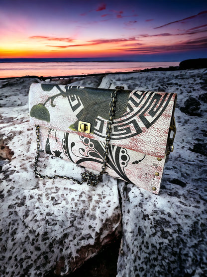 Hand-Painted Greek Meander Leather Clutch *