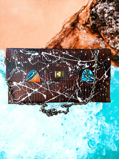 Brown Leather Crossbody Hand Painted Leather Bag