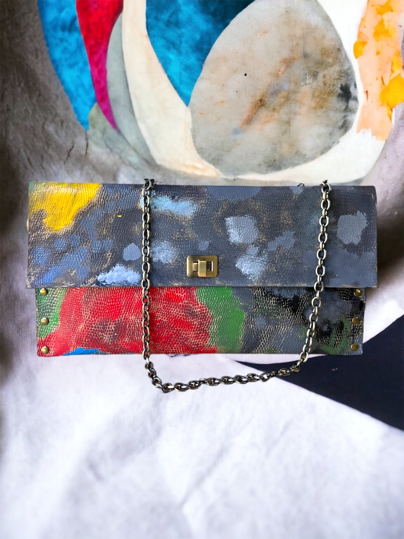 Leather Hand-Painted Abstract Crossbody