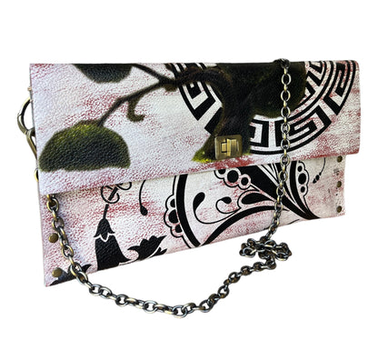 Hand-Painted Greek Meander Leather Clutch *