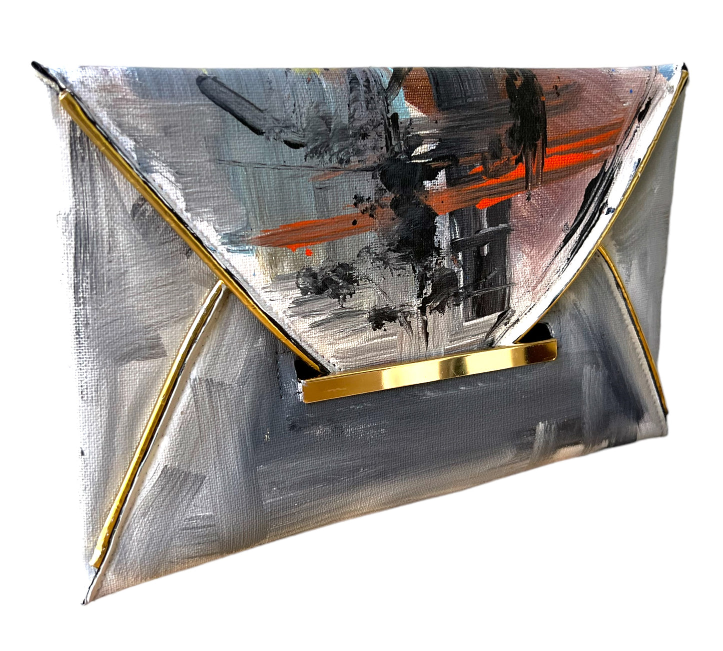 Pu Leather Clutch Abstract Hand-Painted Bag