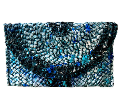 Hand-Painted Blue and Turquoise Straw Clutch