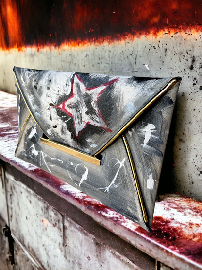 Hand-Painted Faux Leather Envelope Clutch Bag *