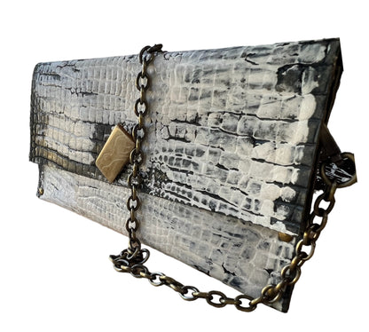 White Embellished Painted Handbag