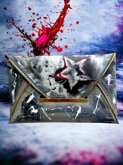 Hand-Painted Faux Leather Envelope Clutch Bag *