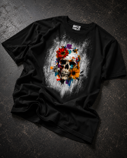 Black Skull & Floral Graphic T-Shirt | Z47 Streetwear