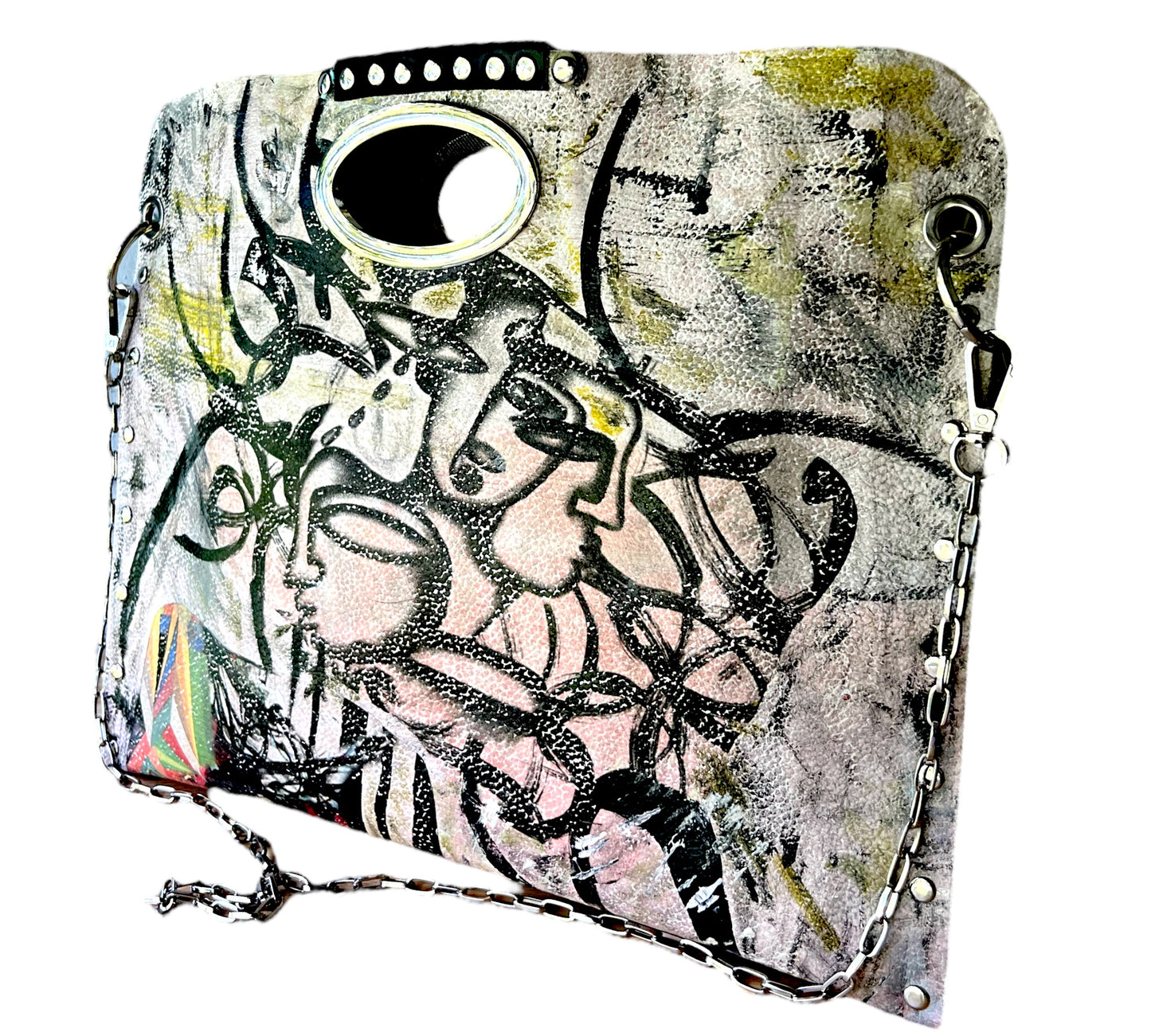 Hand-Painted Two-Sided Leather Handbag *