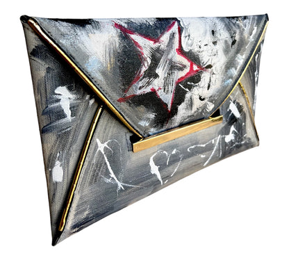 Hand-Painted Faux Leather Envelope Clutch Bag *