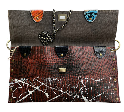 Brown Leather Crossbody Hand Painted Leather Bag