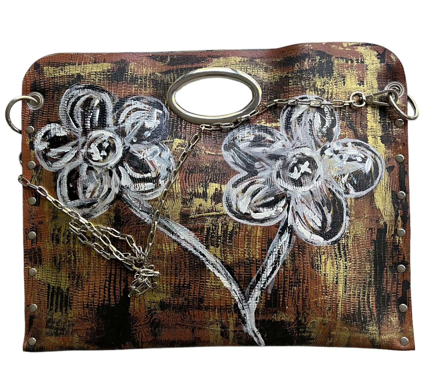 Hand-Painted Floral Leather Handbag