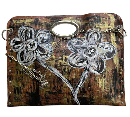 Hand-Painted Floral Leather Handbag