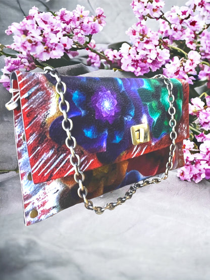 Crossbody Leather Abstract Painted Handbag