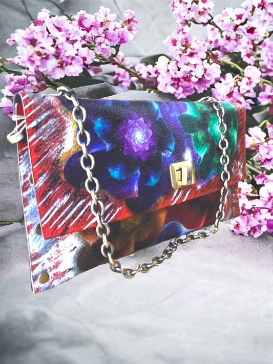 Crossbody Leather Abstract Painted Handbag