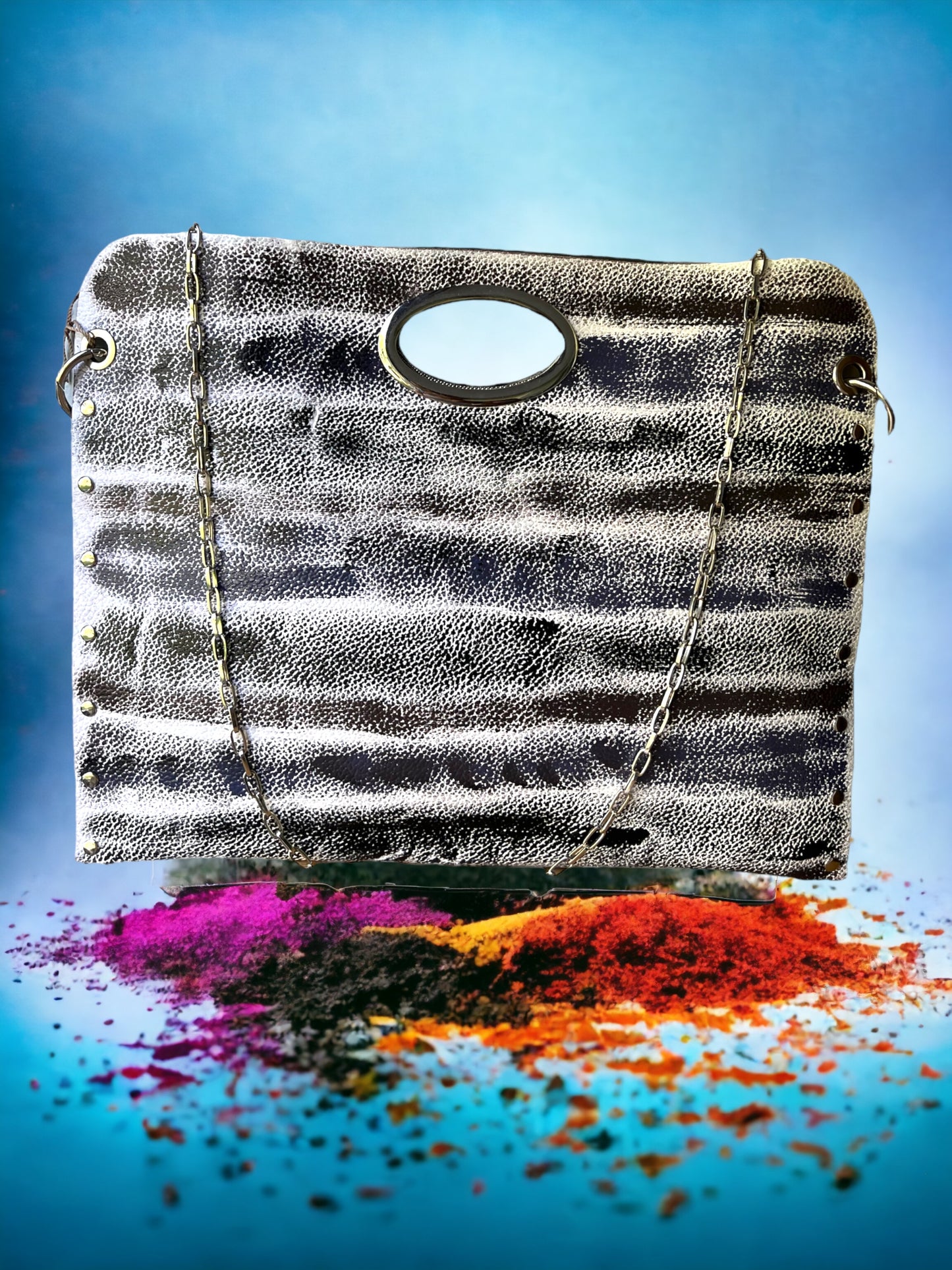 One-of-a-Kind Hand-Painted Abstract Leather Handbag