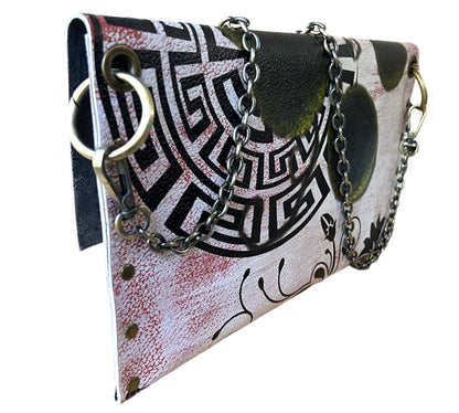 Hand-Painted Greek Meander Leather Clutch *