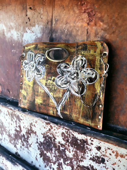 Hand-Painted Floral Leather Handbag