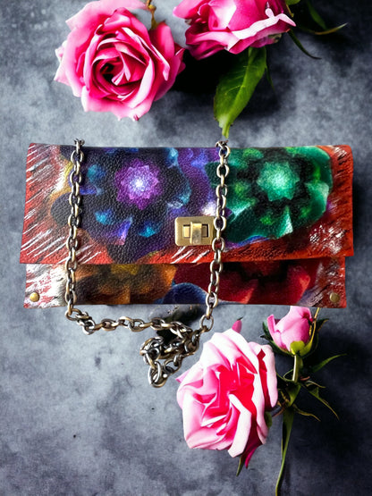 Crossbody Leather Abstract Painted Handbag