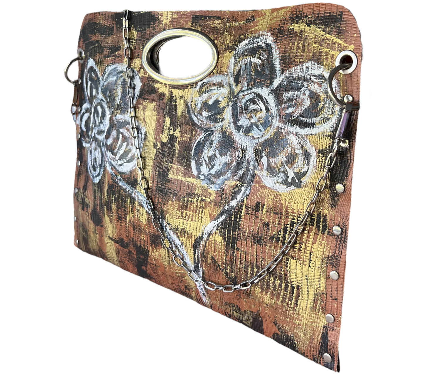 Hand-Painted Floral Leather Handbag