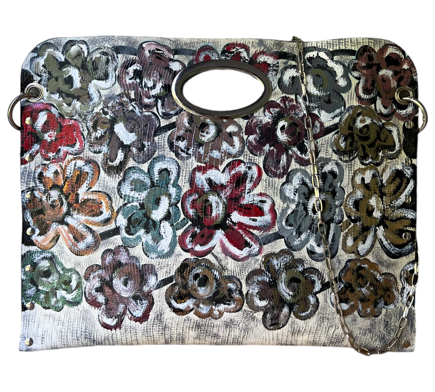 Hand-Painted Floral Leather Handbag *