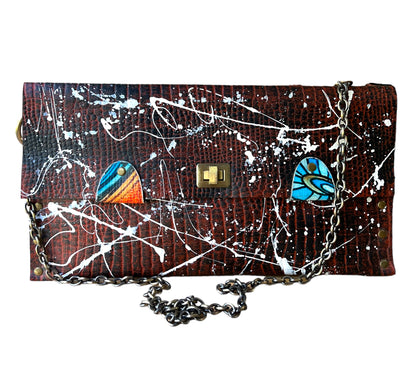 Brown Leather Crossbody Hand Painted Leather Bag