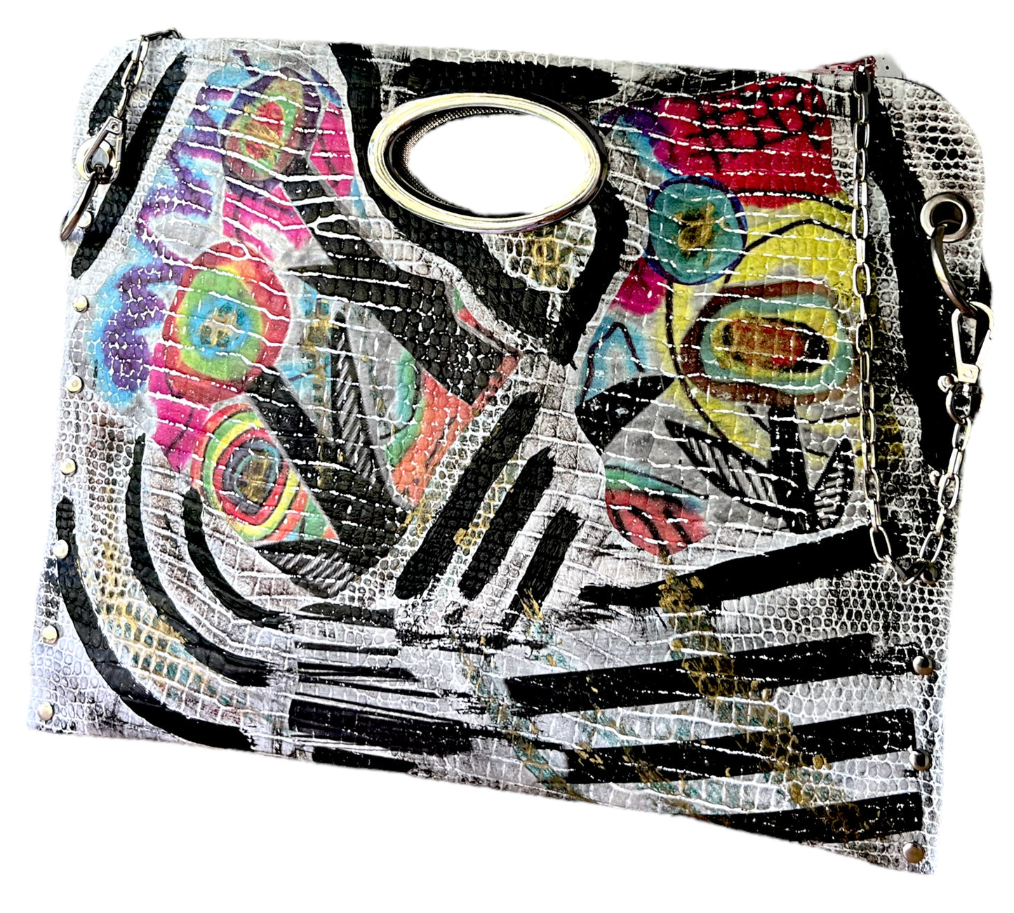 Hand-Painted Two-Sided Leather Handbag