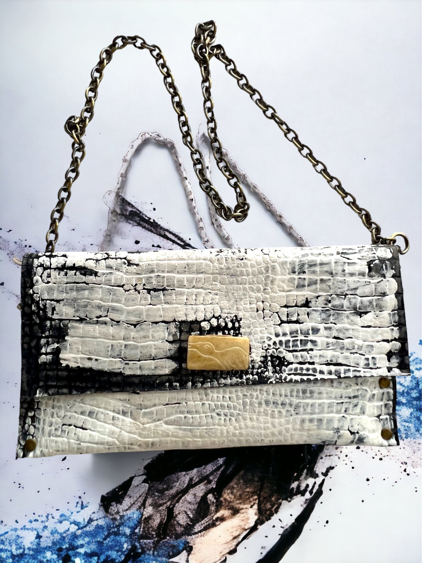 White Embellished Painted Handbag