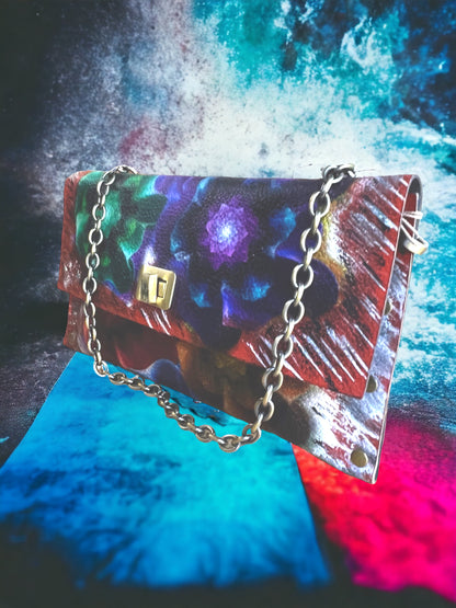 Crossbody Leather Abstract Painted Handbag