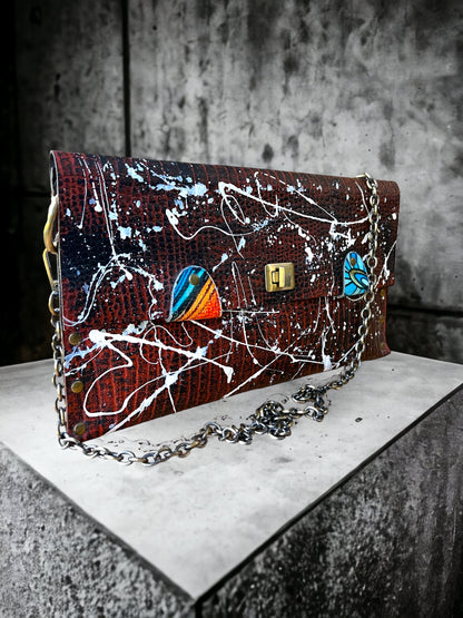 Brown Leather Crossbody Hand Painted Leather Bag