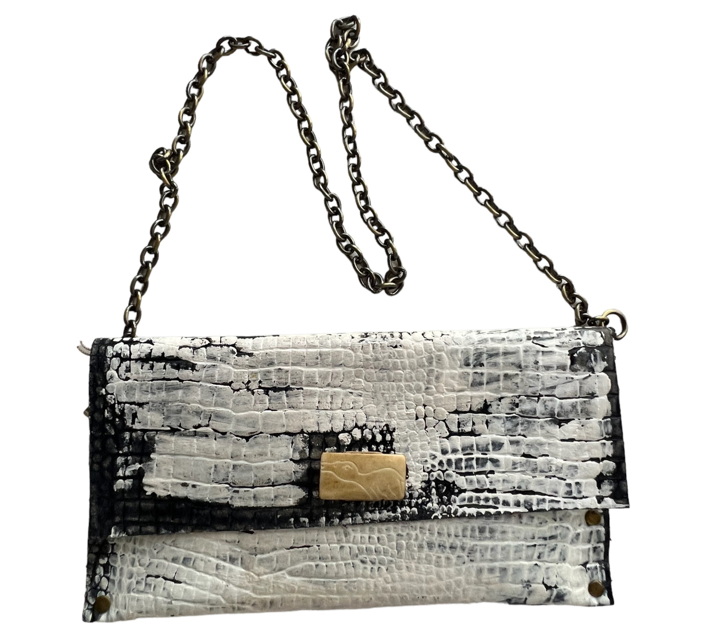 White Embellished Painted Handbag