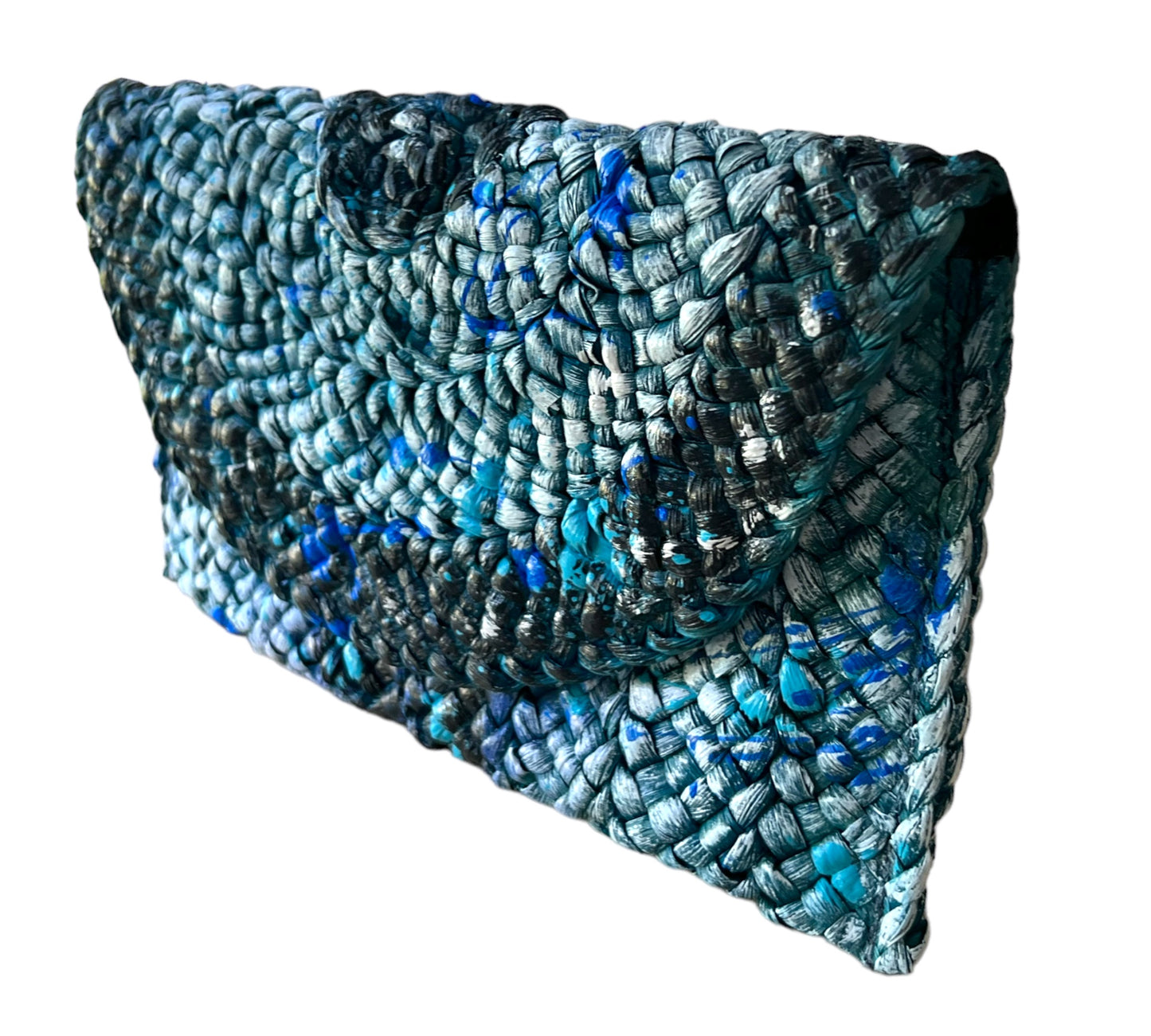 Hand-Painted Blue and Turquoise Straw Clutch