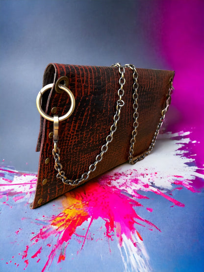 Brown Leather Crossbody Hand Painted Leather Bag