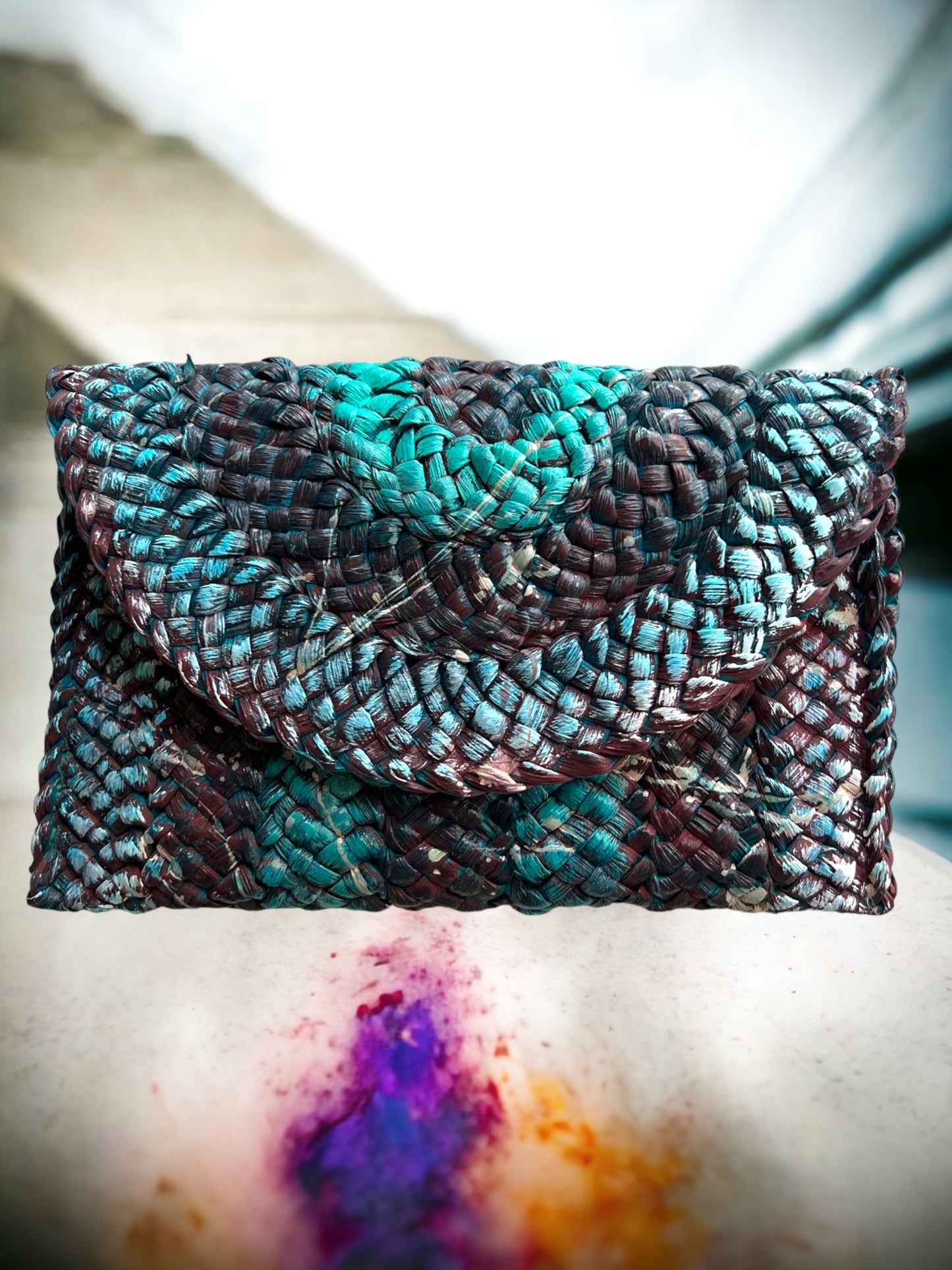 Turquoise Straw Clutch Envelope