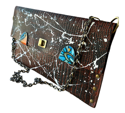 Brown Leather Crossbody Hand Painted Leather Bag