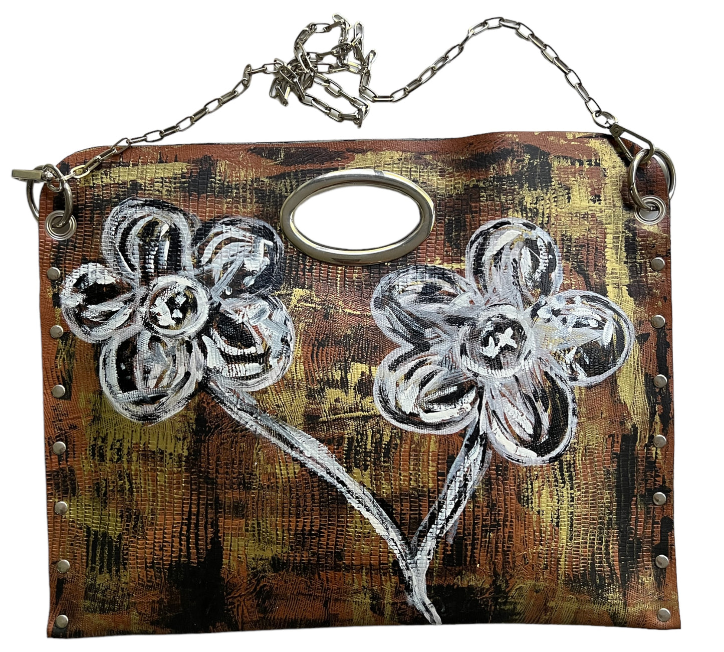 Hand-Painted Floral Leather Handbag
