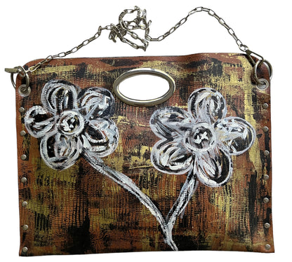 Hand-Painted Floral Leather Handbag