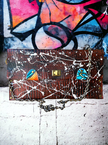 Brown Leather Crossbody Hand Painted Leather Bag