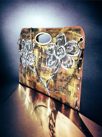 Hand-Painted Floral Leather Handbag