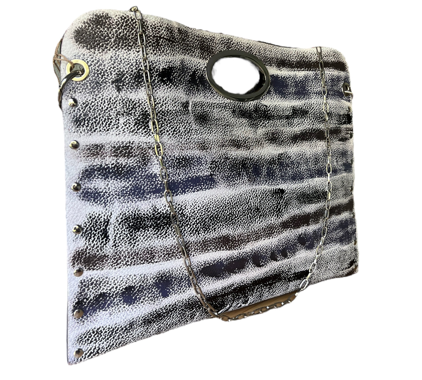 One-of-a-Kind Hand-Painted Abstract Leather Handbag