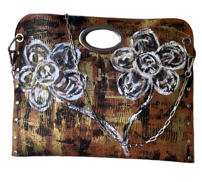 Hand-Painted Floral Leather Handbag