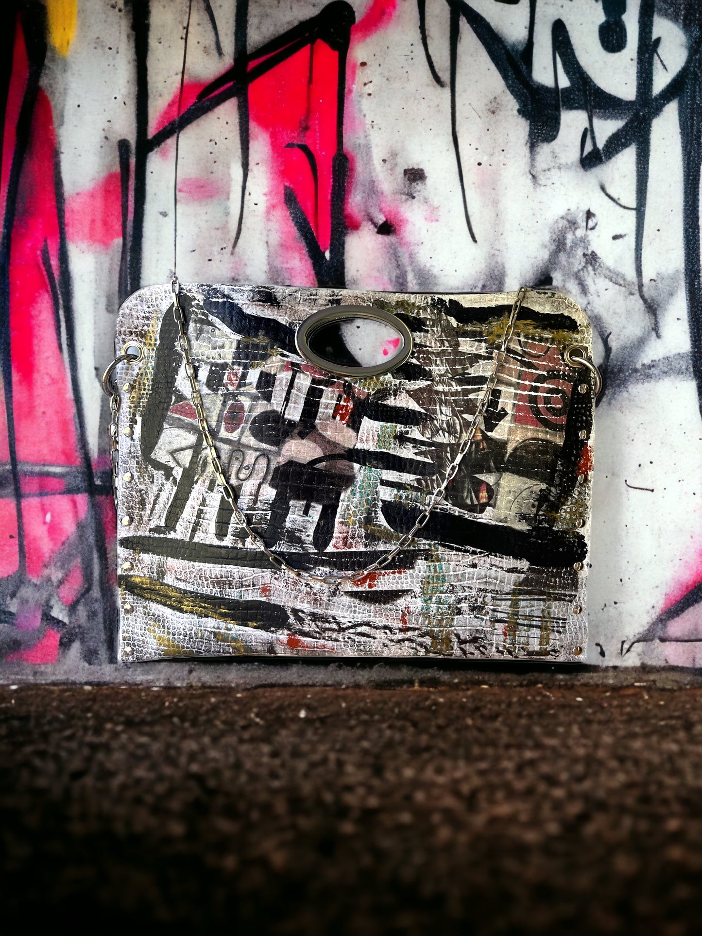 Hand-Painted Two-Sided Leather Handbag