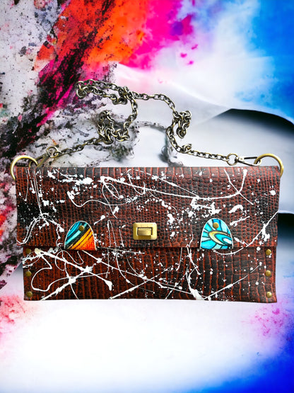 Brown Leather Crossbody Hand Painted Leather Bag